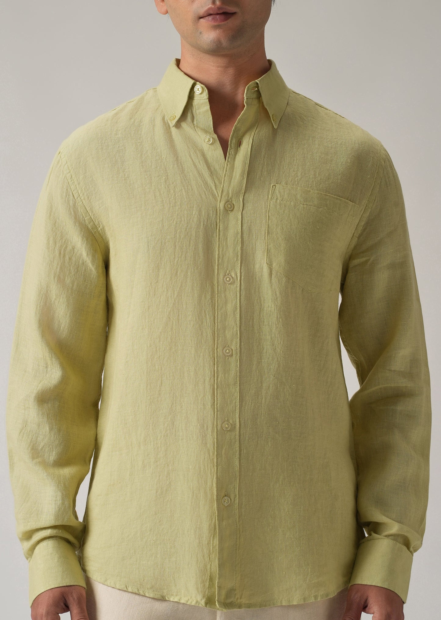 100% Pure Light Lemon Yellow Linen Shirt