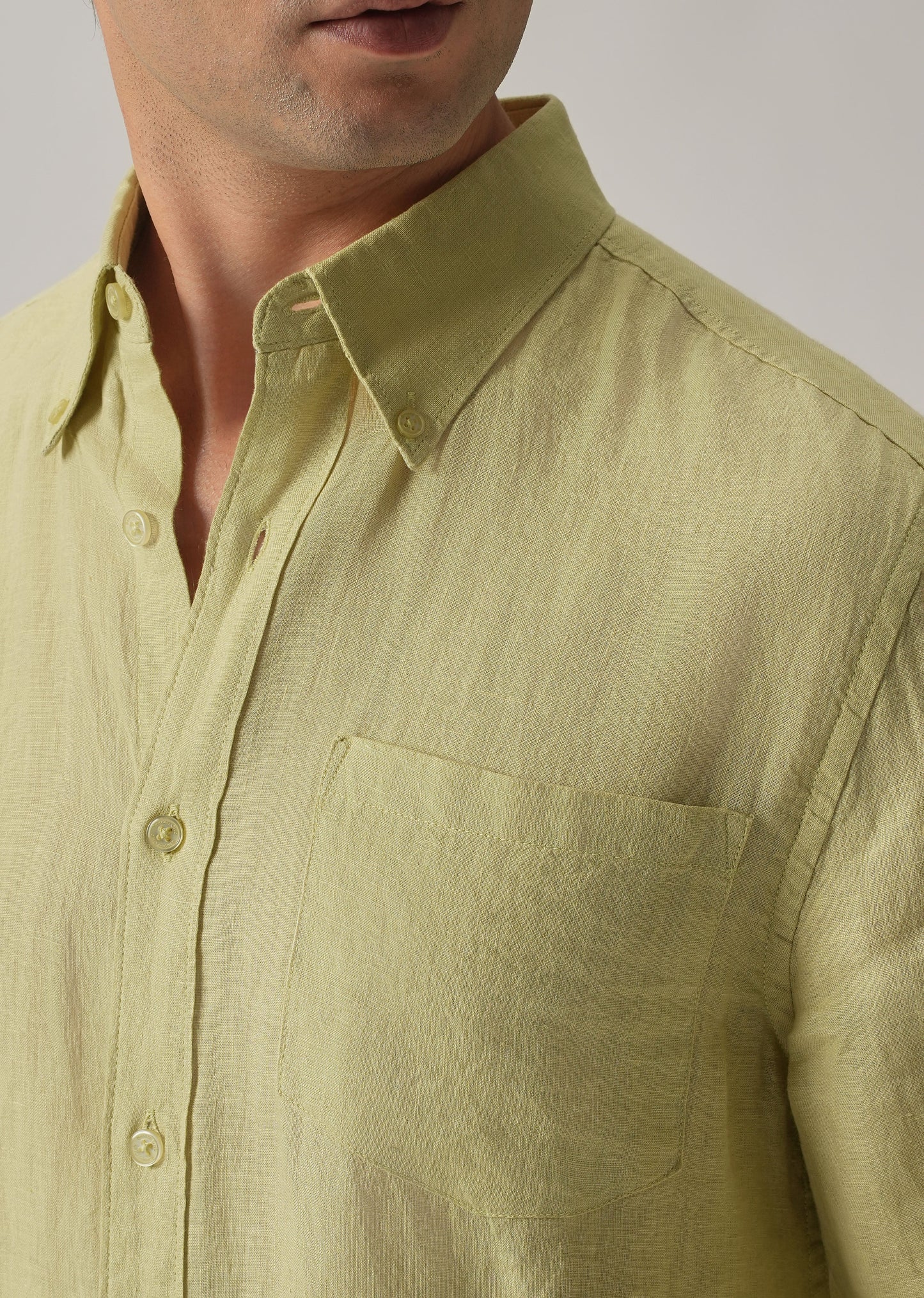 100% Pure Light Lemon Yellow Linen Shirt