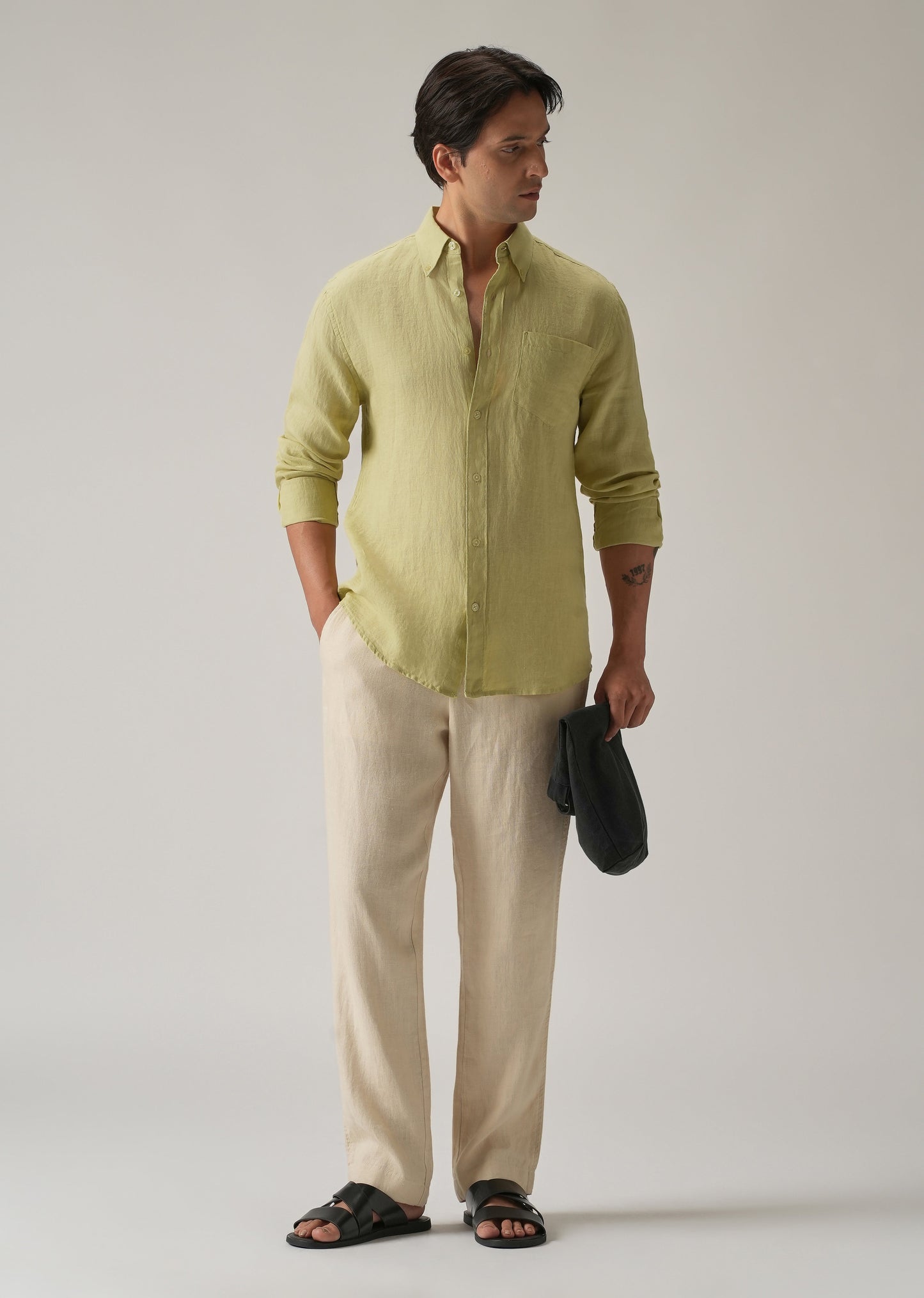 100% Pure Light Lemon Yellow Linen Shirt