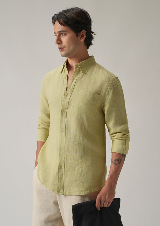 100% Pure Light Lemon Yellow Linen Shirt