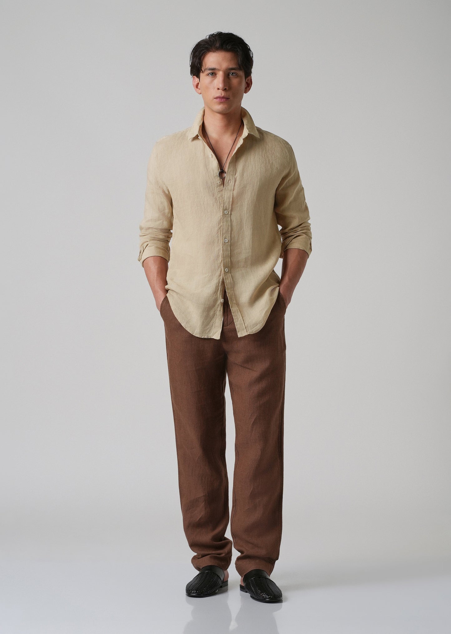 100% Pure Oak Beige Linen Shirt