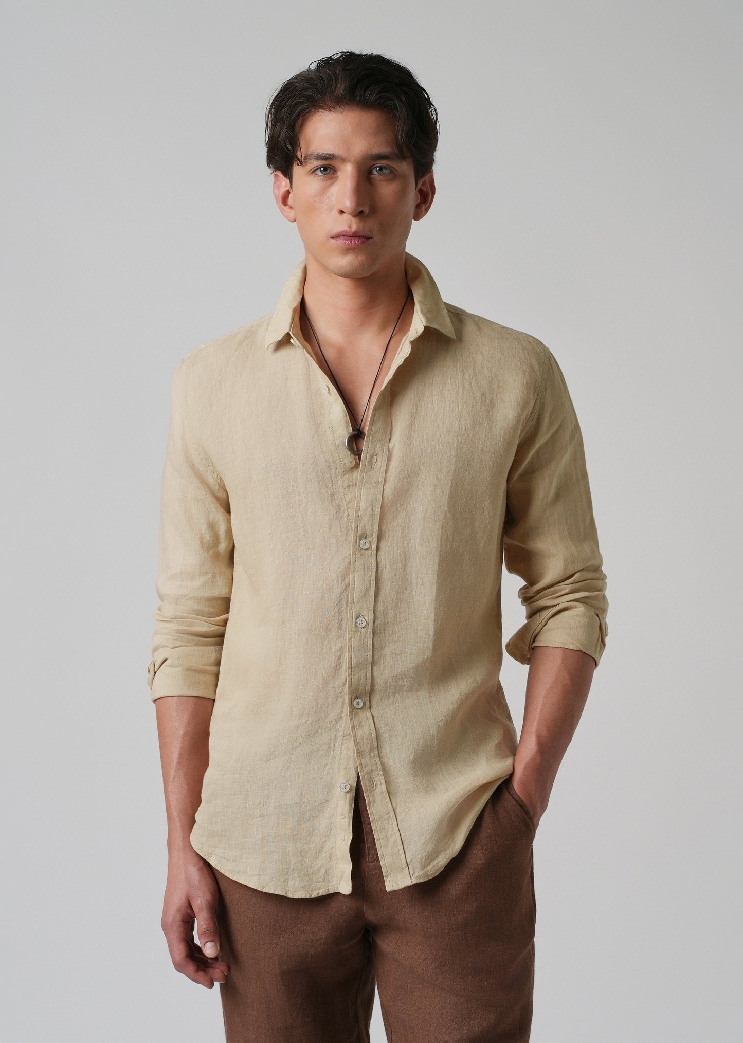 100% Pure Oak Beige Linen Shirt