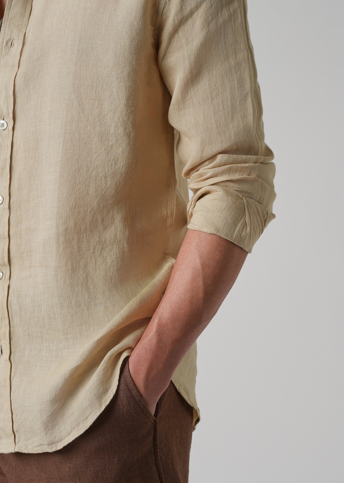 100% Pure Oak Beige Linen Shirt