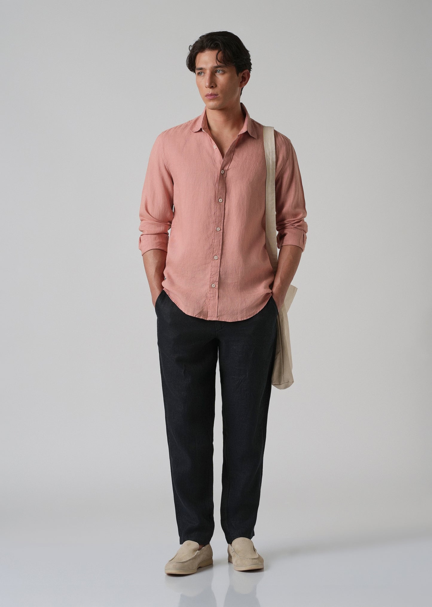 100% Pure Pastel Peach Linen Shirt