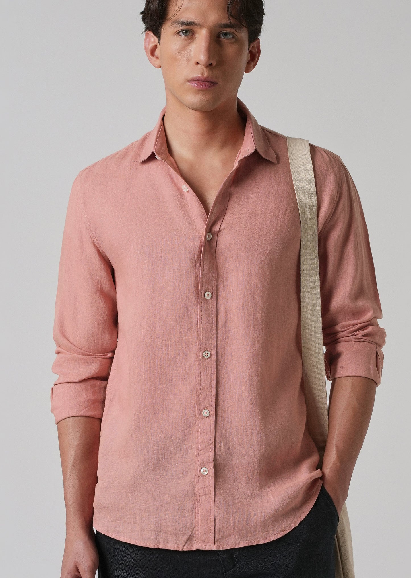 100% Pure Pastel Peach Linen Shirt