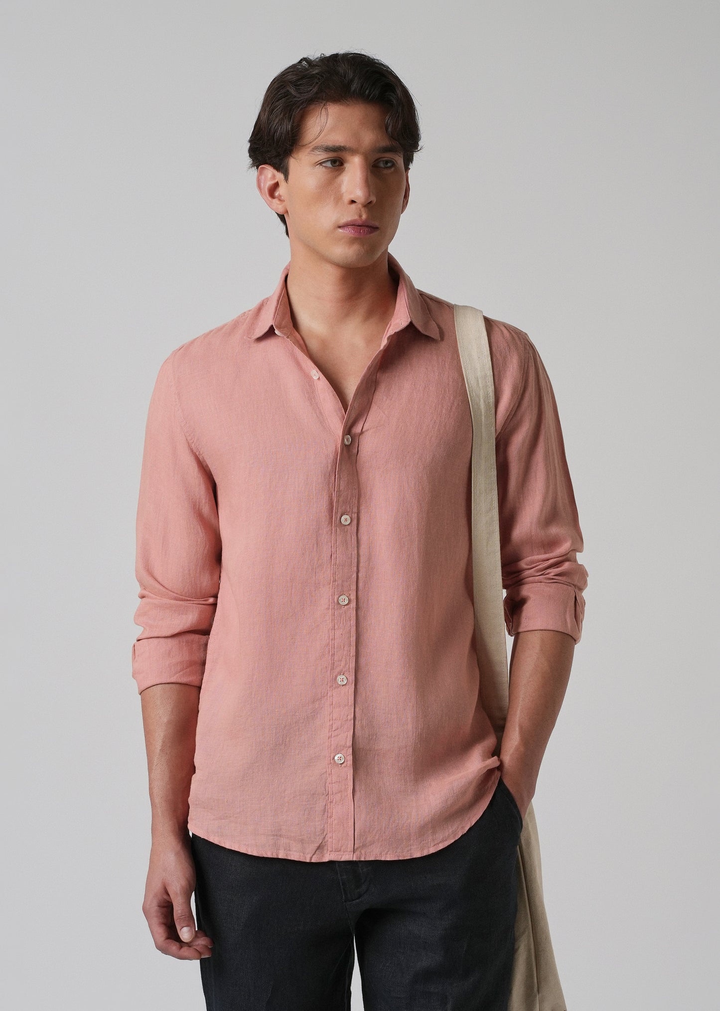 100% Pure Pastel Peach Linen Shirt