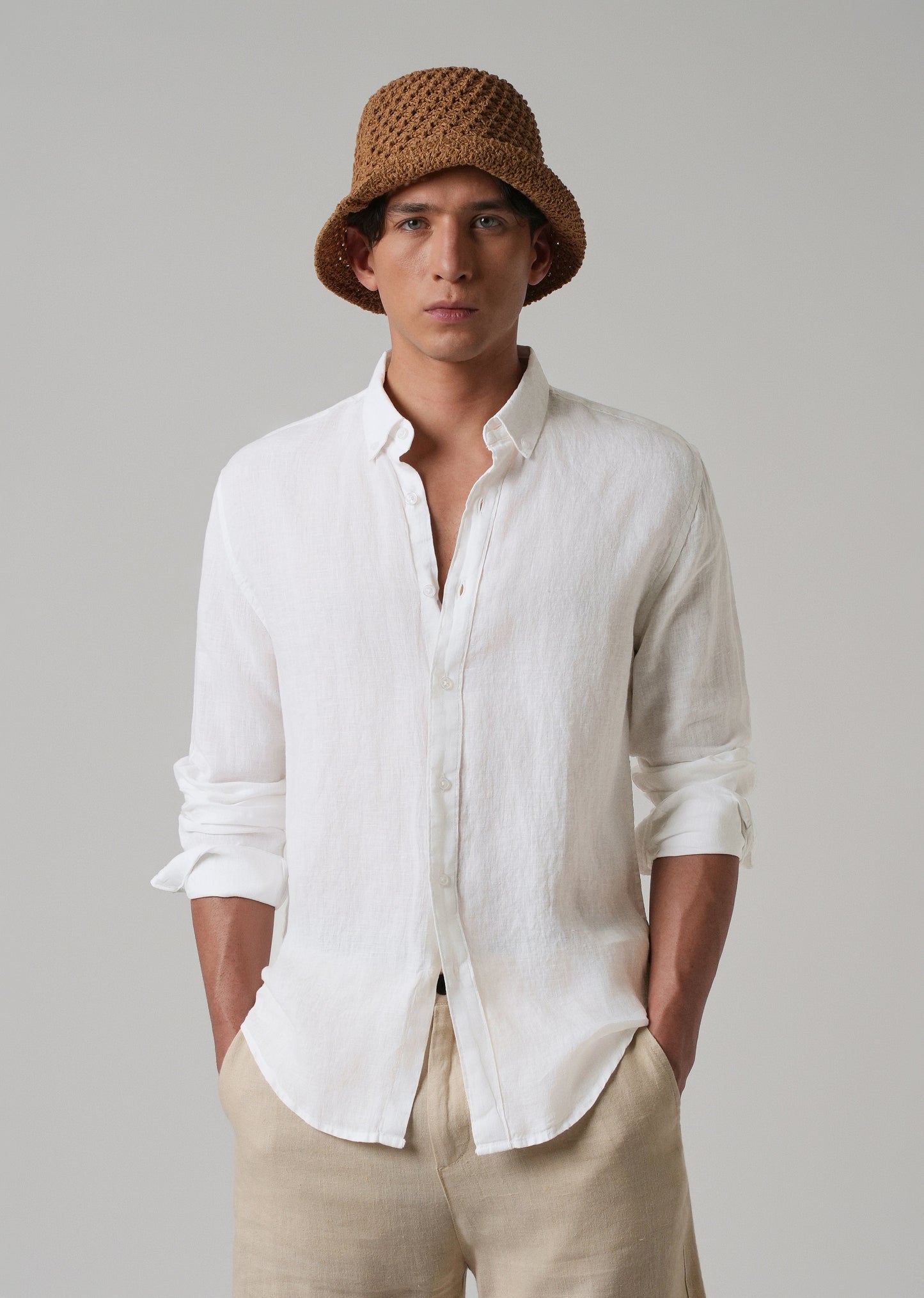 100% Pure Talc White Linen Shirt
