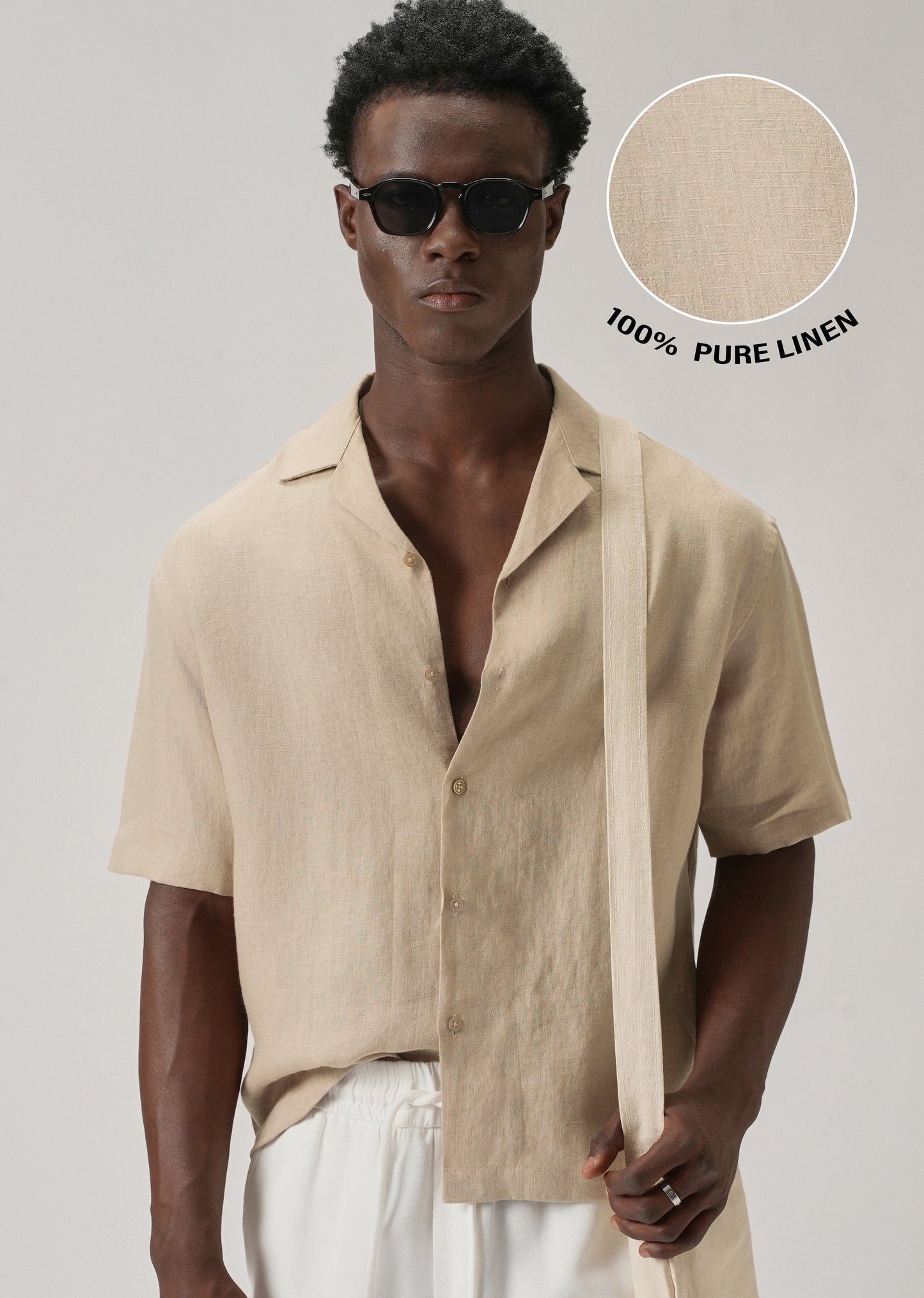 100% Pure Irish Tan Beige Linen Shirt