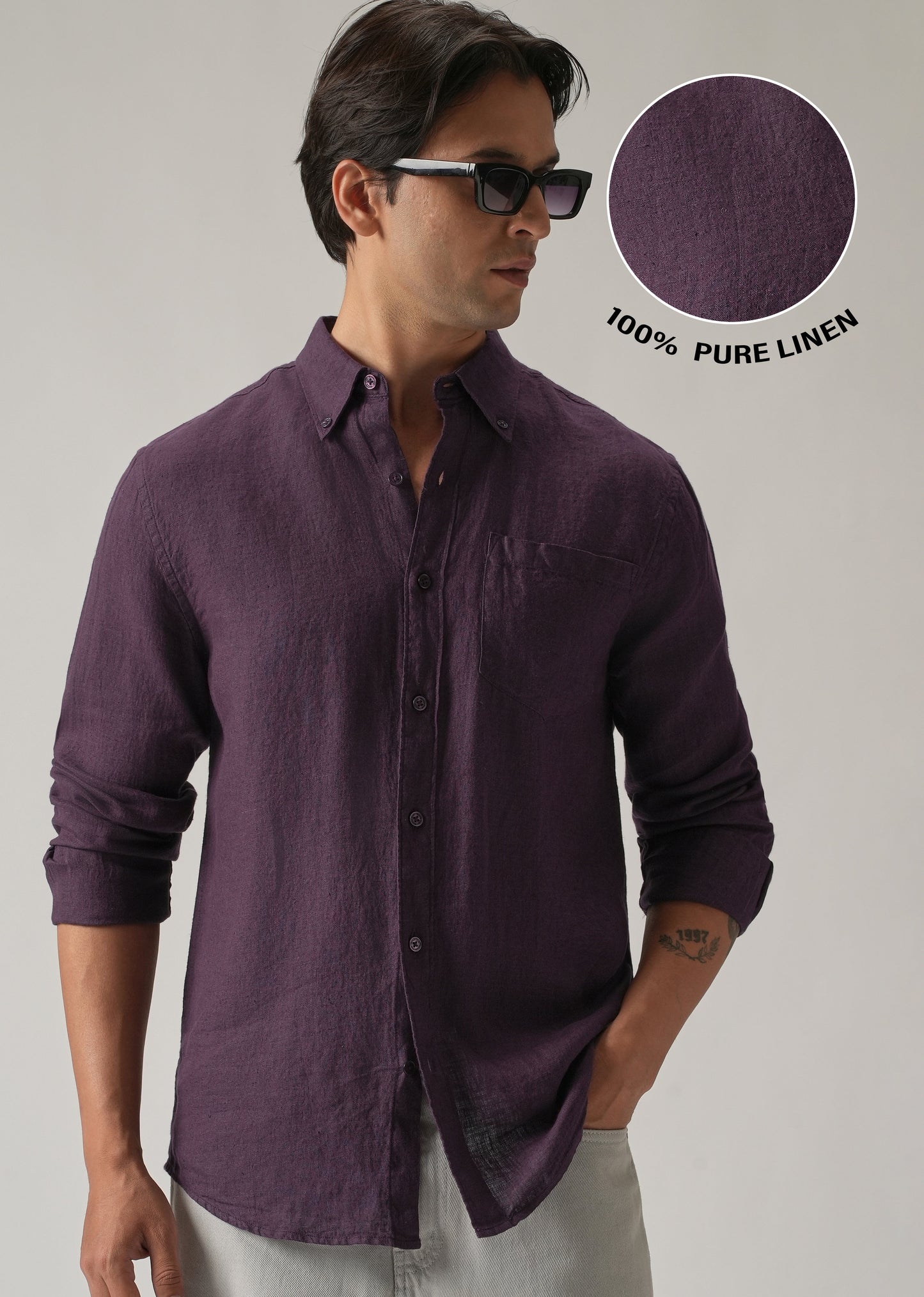 100% Pure Violet Linen Shirt