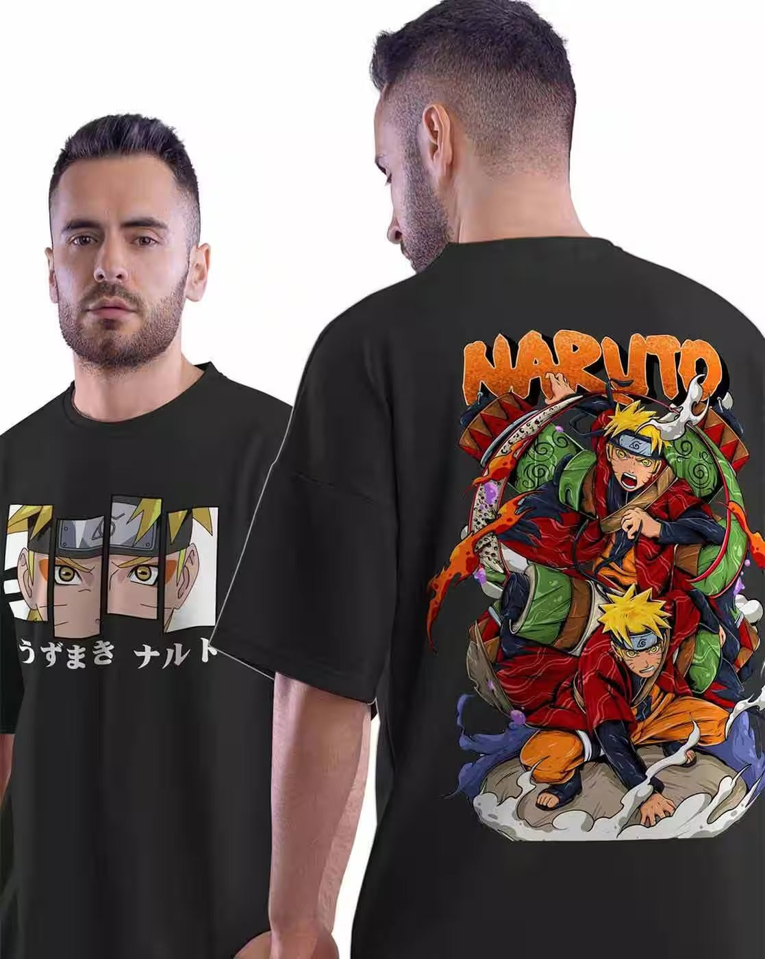 CRAZYMONK Naruto Print Loose Fit Crew-Neck T-Shirt for Men