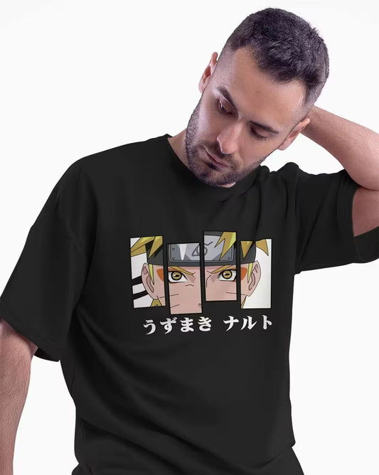 CRAZYMONK Naruto Print Loose Fit Crew-Neck T-Shirt for Men