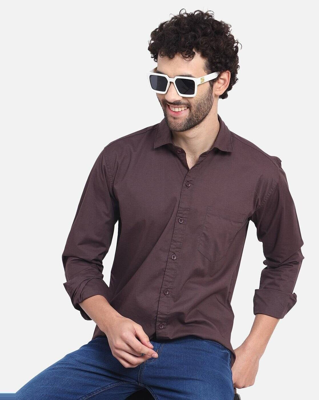 Men Regular Fit Shirt with Patch Pocket