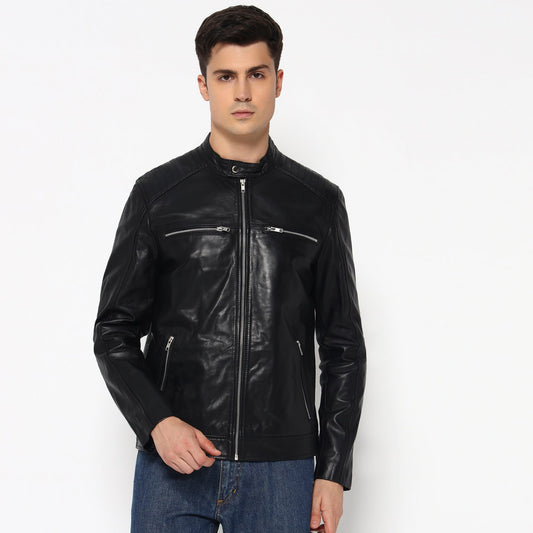 Adventure Black Leather Biker Jacket