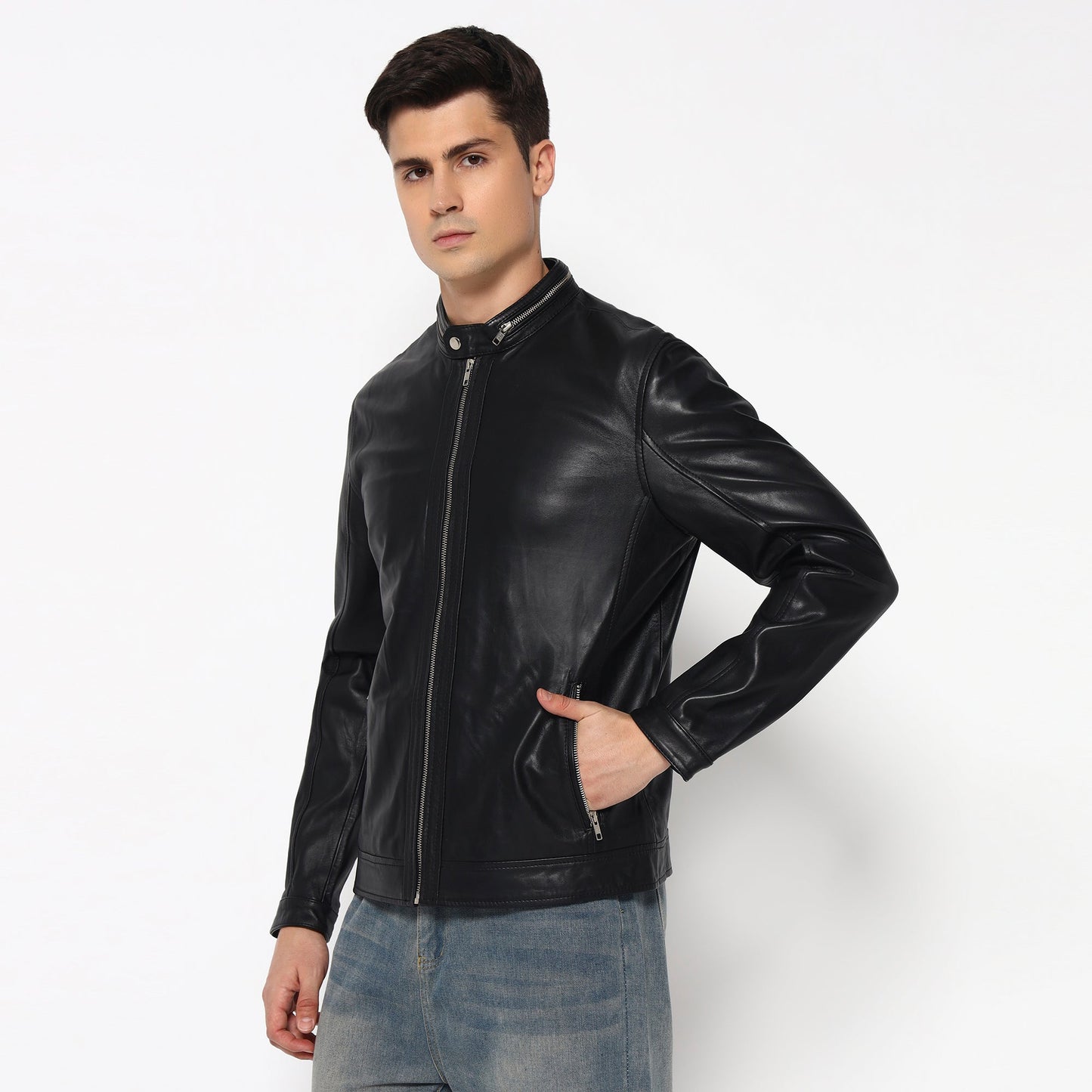 Stylish Men’s Black Bomber Leather Jacket