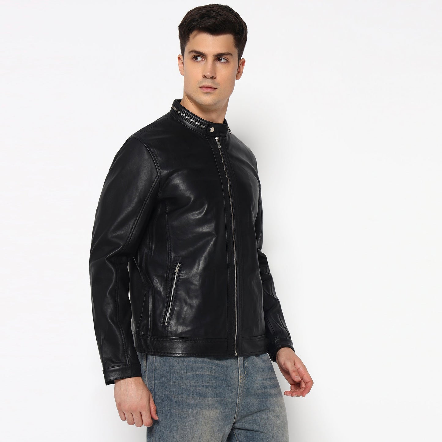 Stylish Men’s Black Bomber Leather Jacket