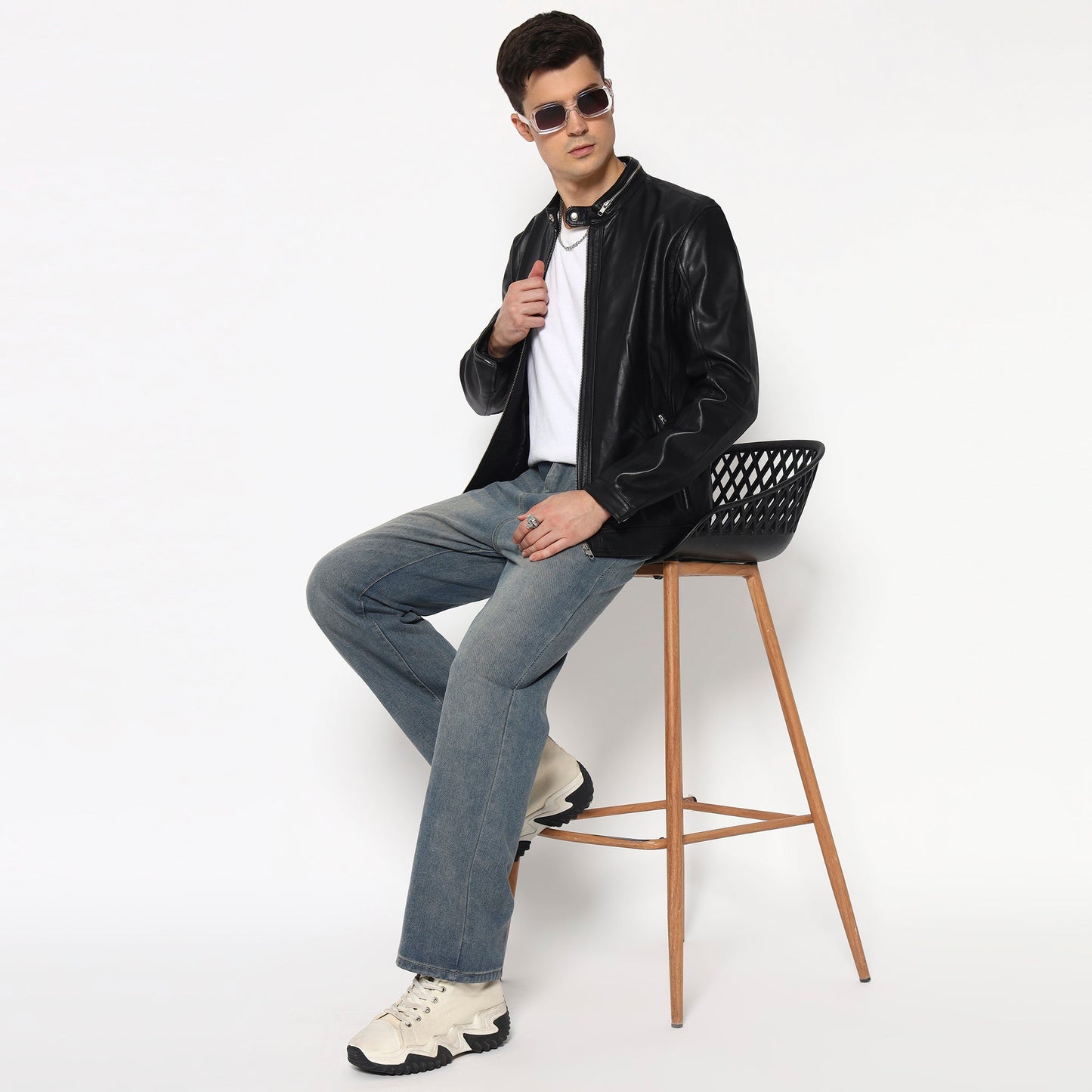 Stylish Men’s Black Bomber Leather Jacket