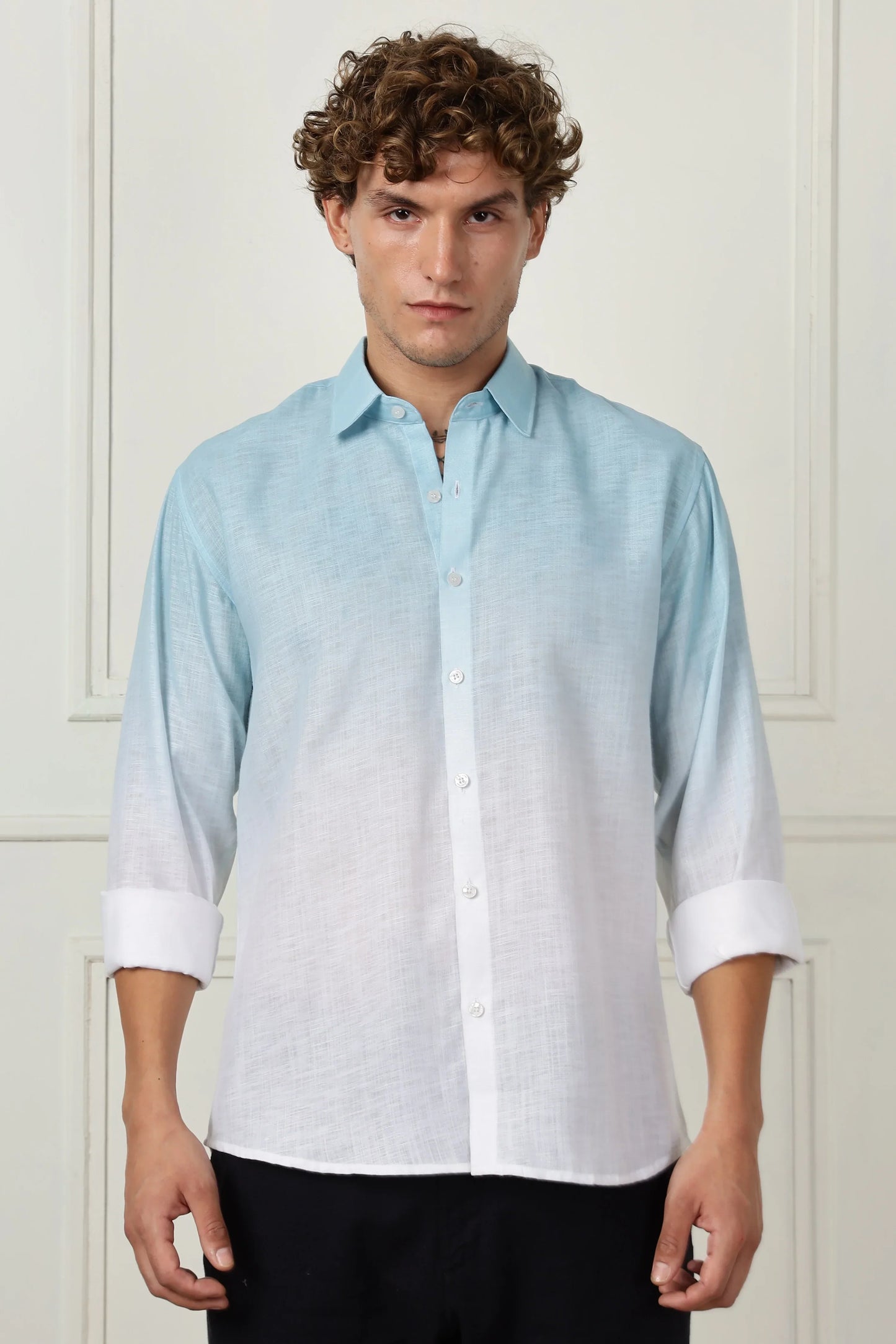 Sky blue ombre full sleeve linen shirt
