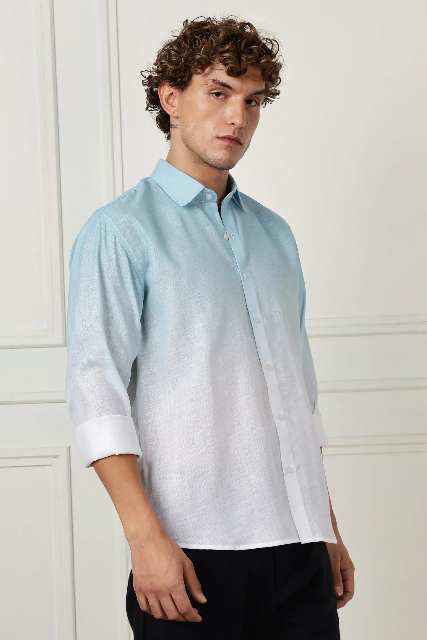 Sky blue ombre full sleeve linen shirt