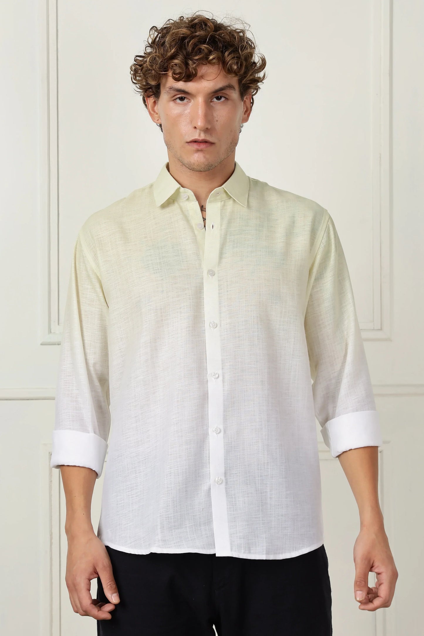 Yellow ombre full sleeve linen shirt