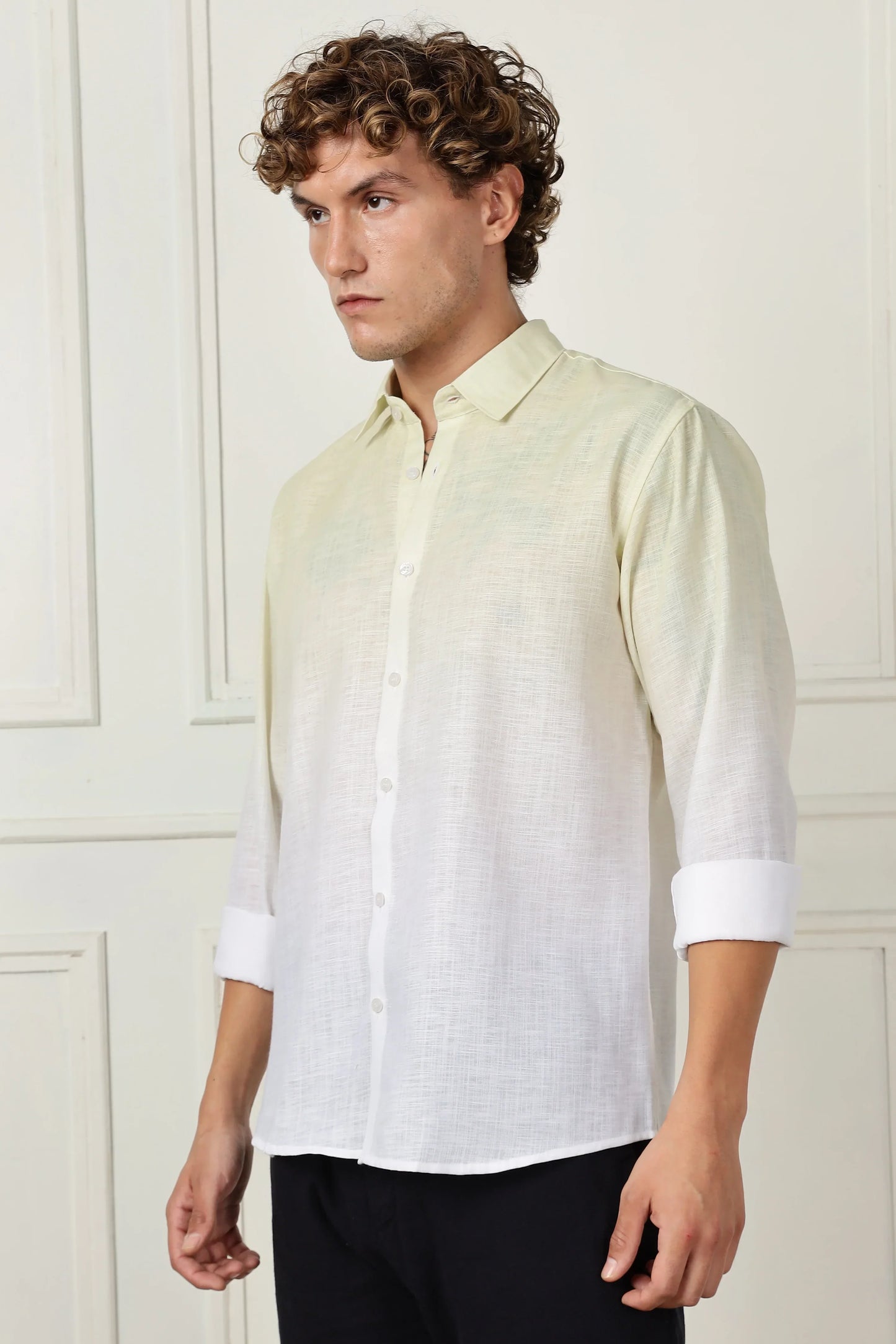 Yellow ombre full sleeve linen shirt