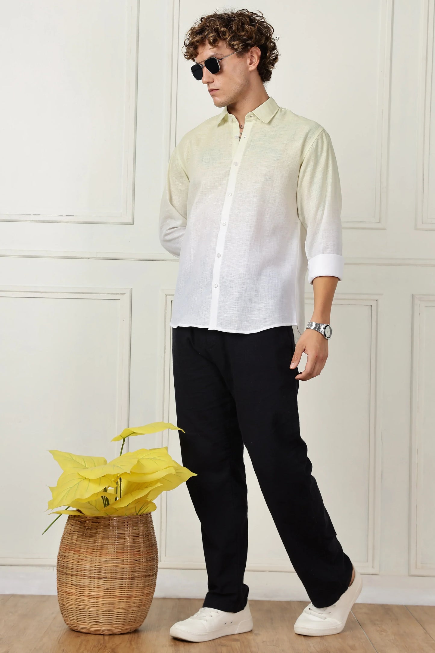 Yellow ombre full sleeve linen shirt