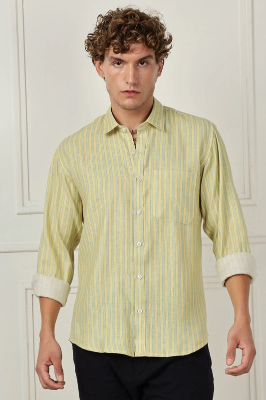 Mustard stripe printed full sleeve linen shirt