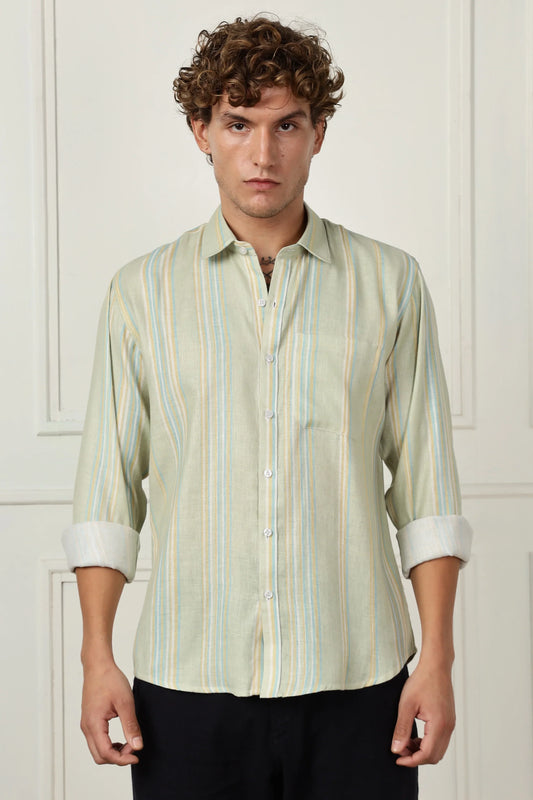 Pista stripe printed full sleeve linen shirt