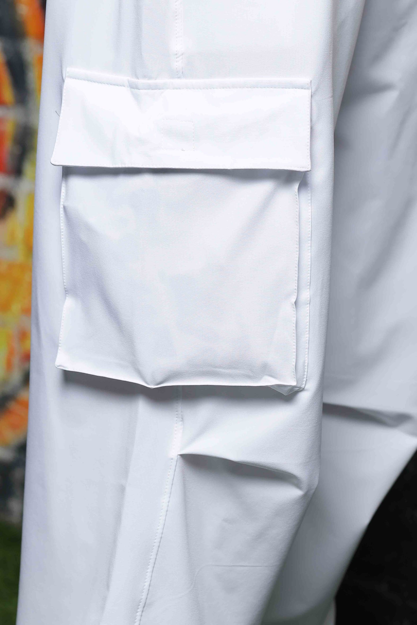 Unisex Baggy Fit White Parachute Cargo Trousers