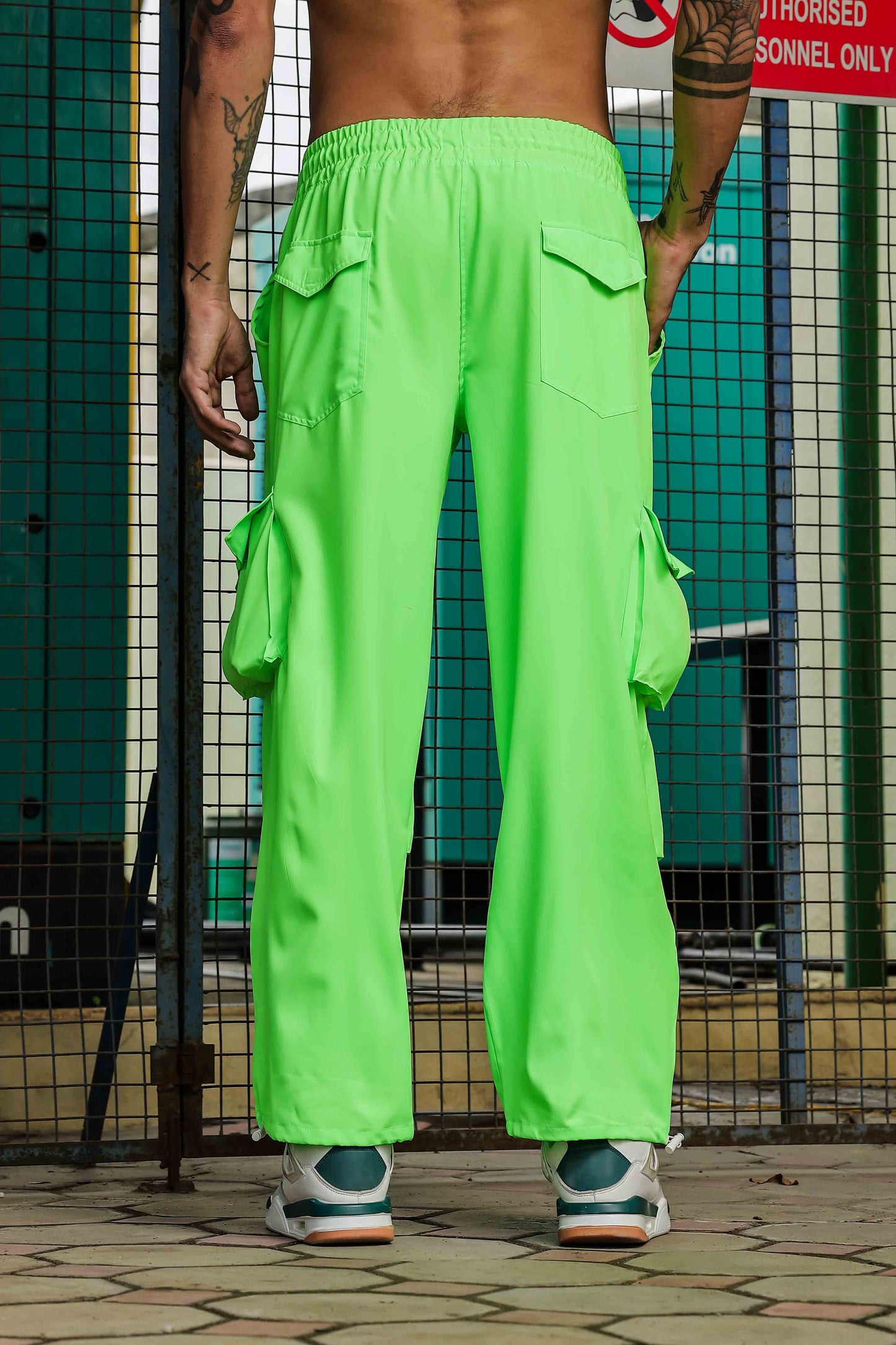 Unisex Baggy Fit  Neon Green Parachute Cargo Trousers
