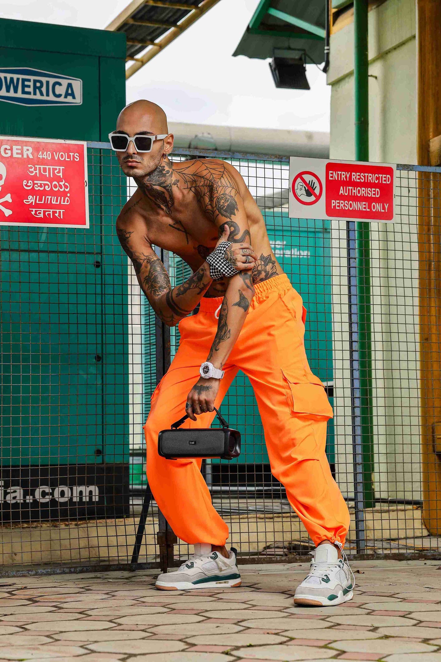 Unisex Baggy Fit  Orange Parachute Cargo Trousers