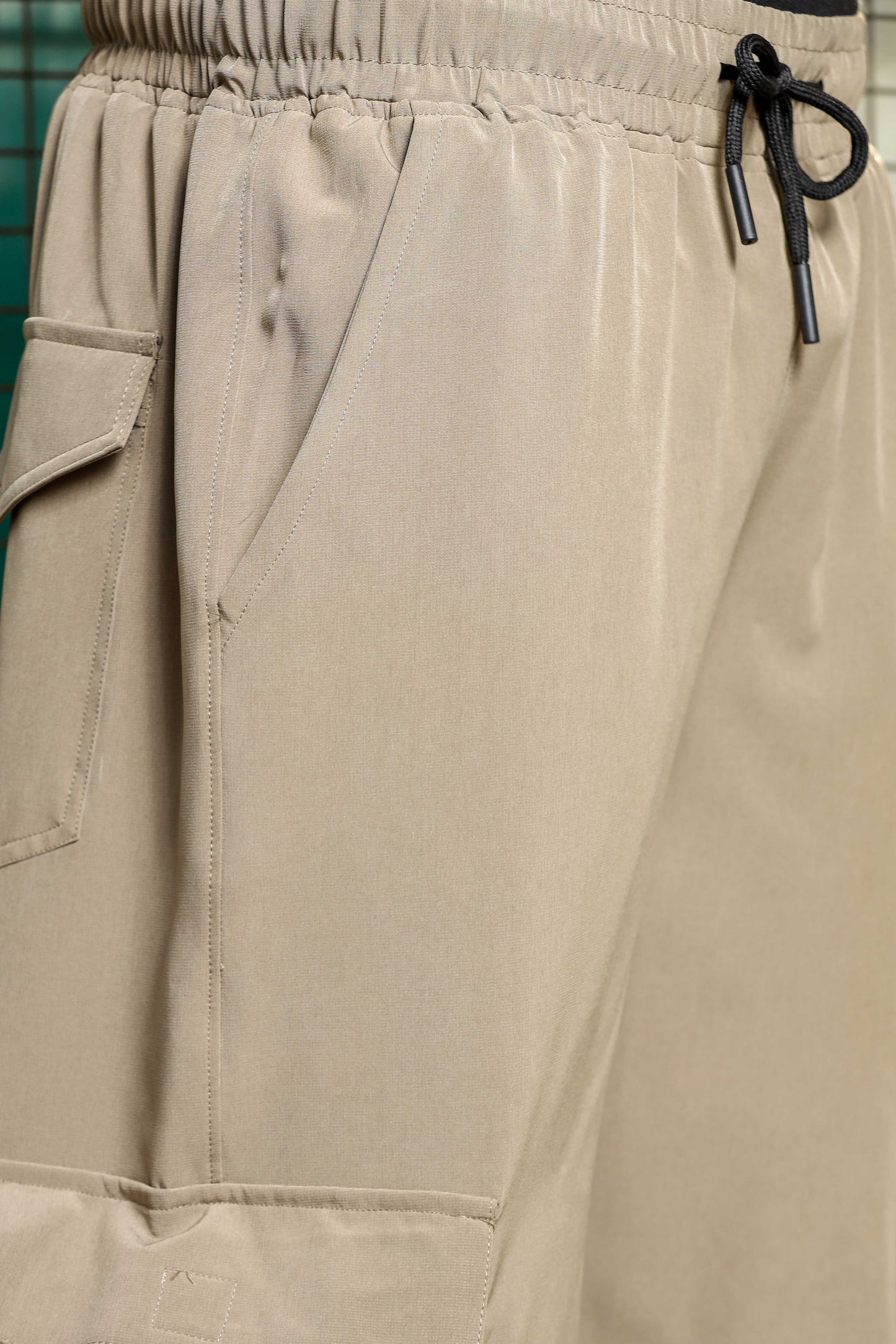 Unisex Baggy Fit Beige Parachute Cargo Trousers