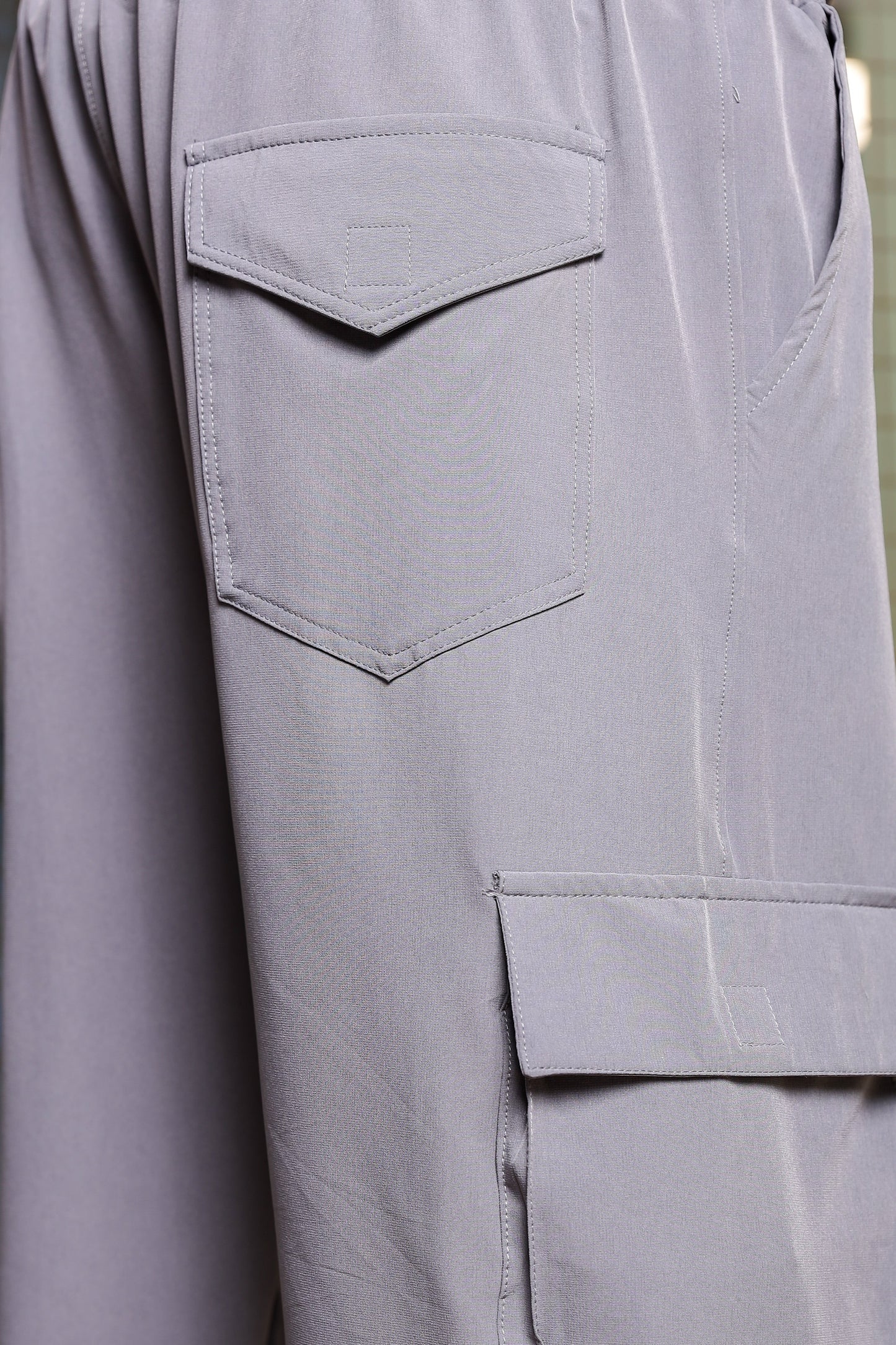 Unisex Baggy Fit Grey Parachute Cargo Trousers