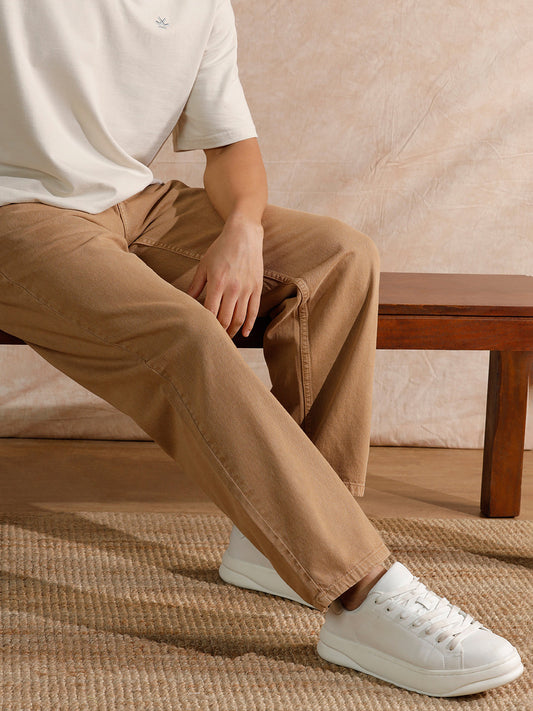 Solid Light Fade Loose Fit Jeans | Khakhi