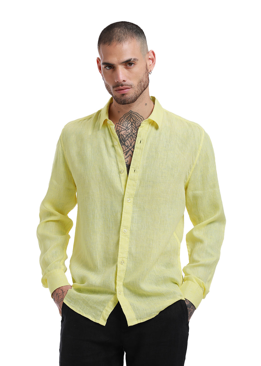 100% Pure Irish Lemon Yellow Linen Shirt