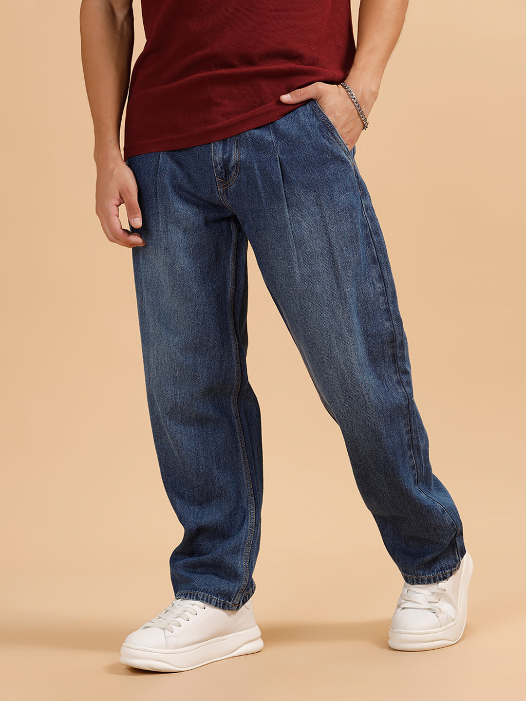 Heavy Fade Loose Fit Jeans | Dark Blue