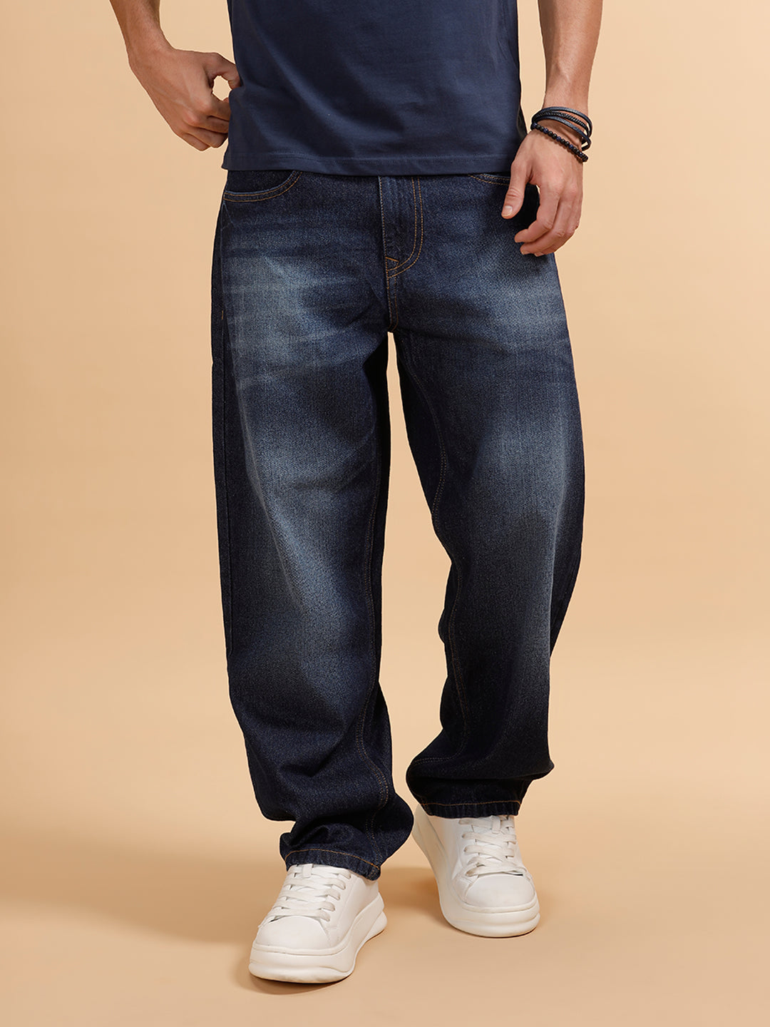 Casual Heavy Fade Loose Fit Jeans | Dark Blue