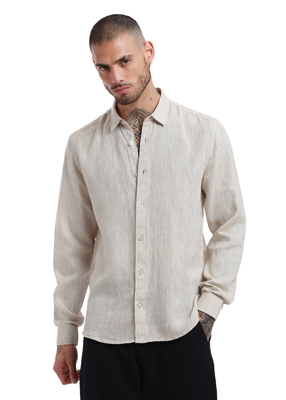 100% Pure Irish Beige Linen Shirt