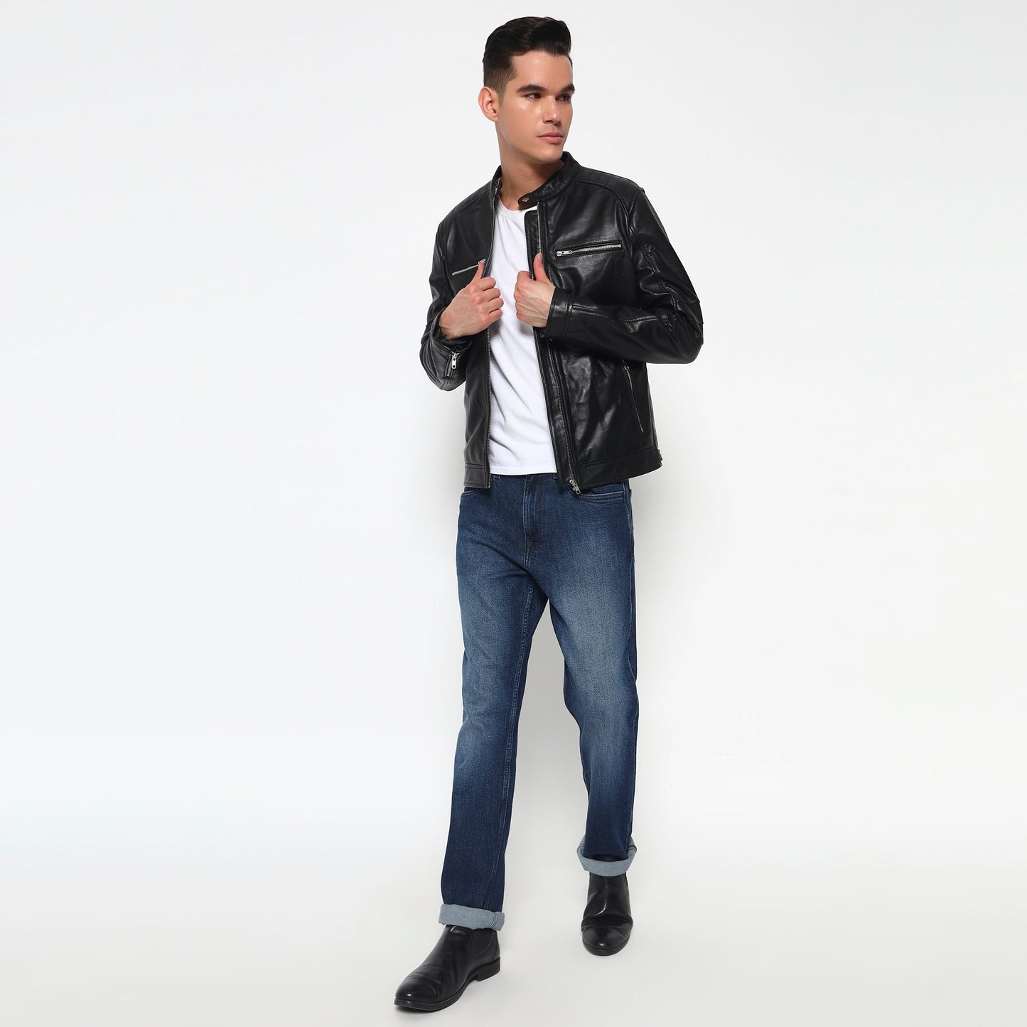 Phantom Black Leather Bomber Jacket