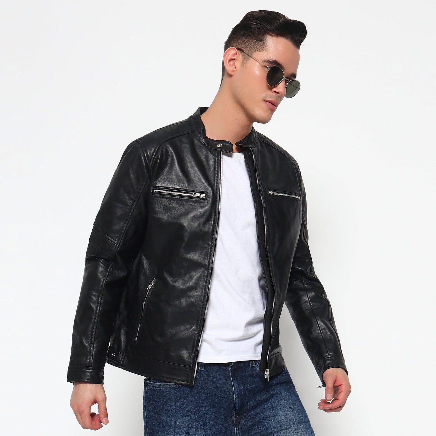 Phantom Black Leather Bomber Jacket
