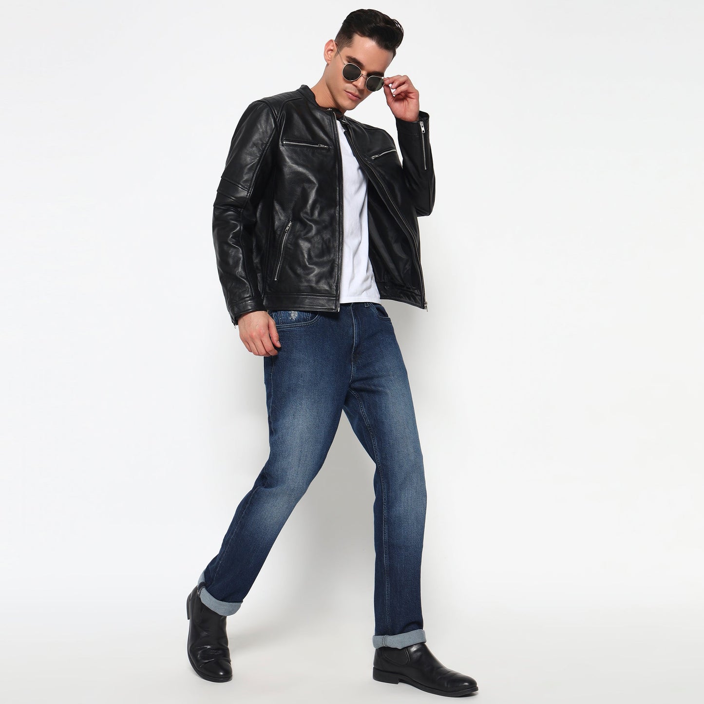 Phantom Black Leather Bomber Jacket