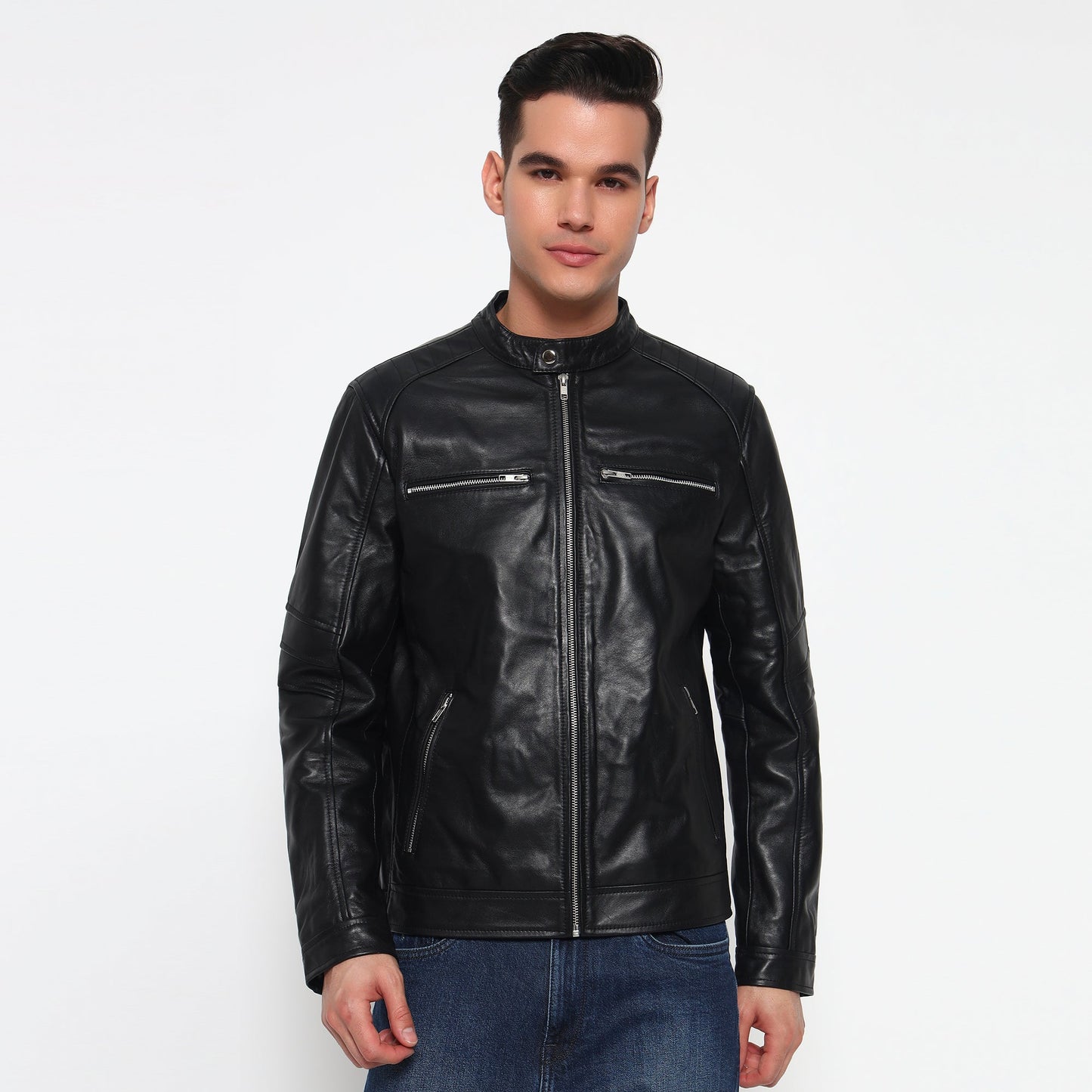 Phantom Black Leather Bomber Jacket