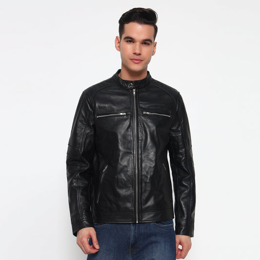 Phantom Black Leather Bomber Jacket