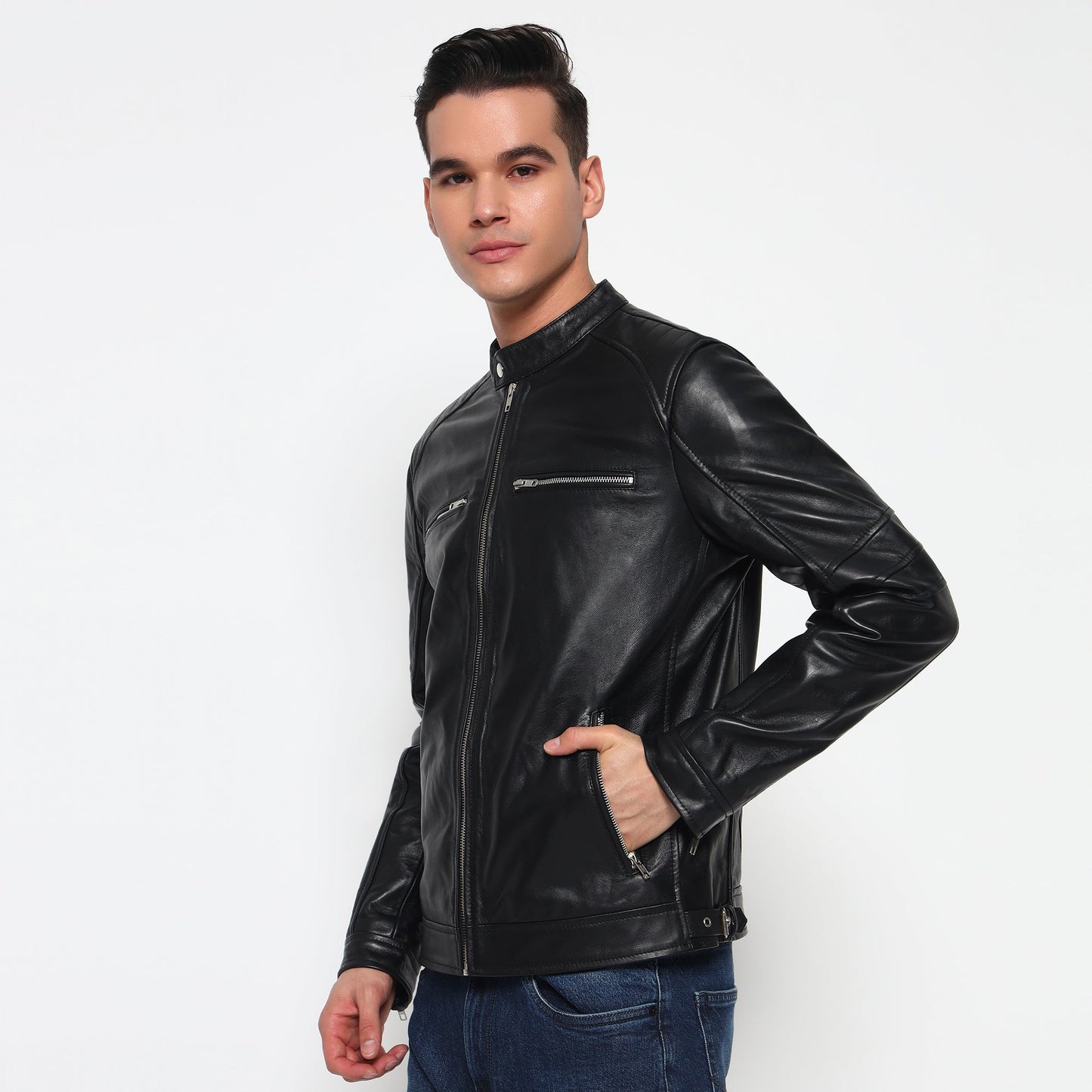 Phantom Black Leather Bomber Jacket