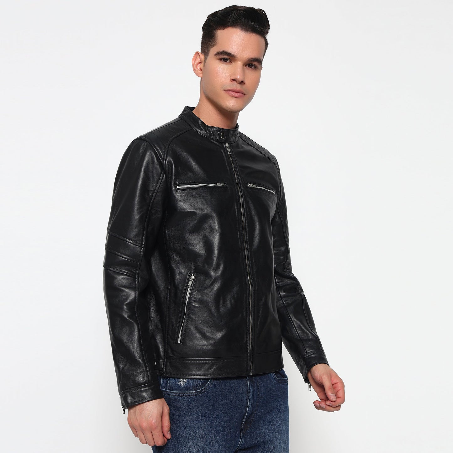 Phantom Black Leather Bomber Jacket
