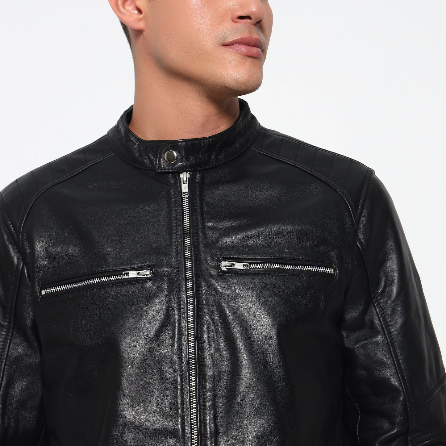 Phantom Black Leather Bomber Jacket