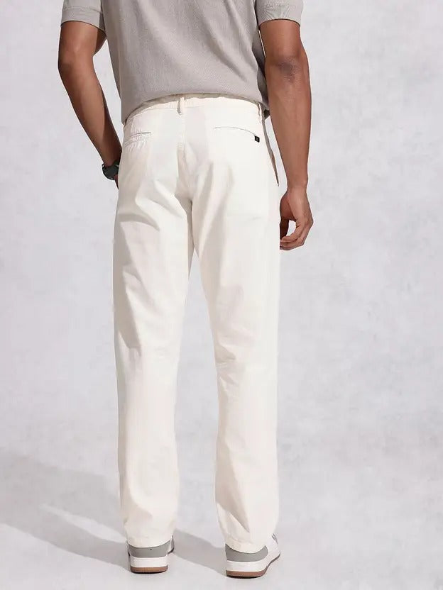 Men's Relaxed Fit White Pure Cotton Trousers | Breathable & Timeless