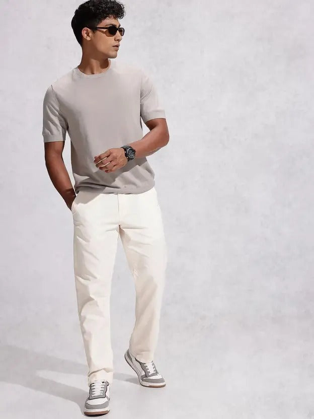 Men's Relaxed Fit White Pure Cotton Trousers | Breathable & Timeless