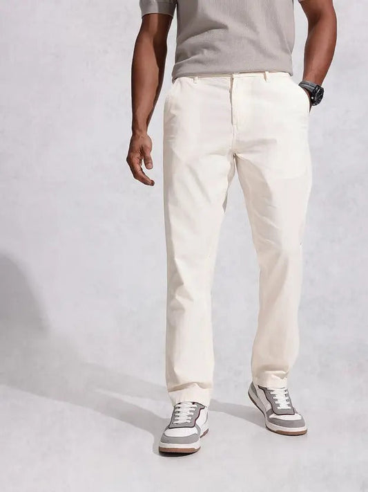 Men's Relaxed Fit White Pure Cotton Trousers | Breathable & Timeless