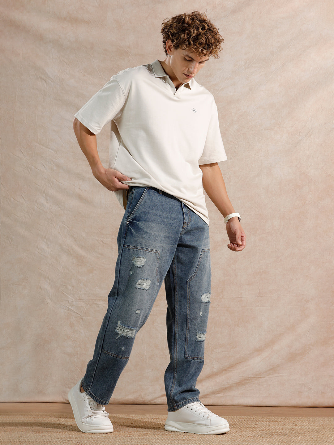 Solid Heavy Fade Loose Fit Jeans | Blue