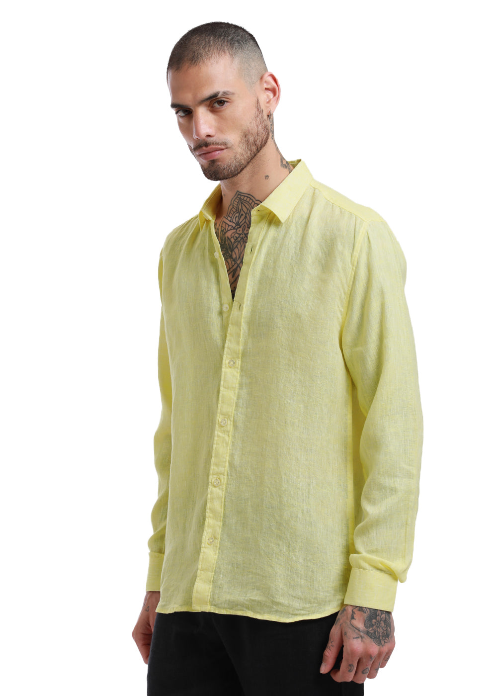100% Pure Irish Lemon Yellow Linen Shirt